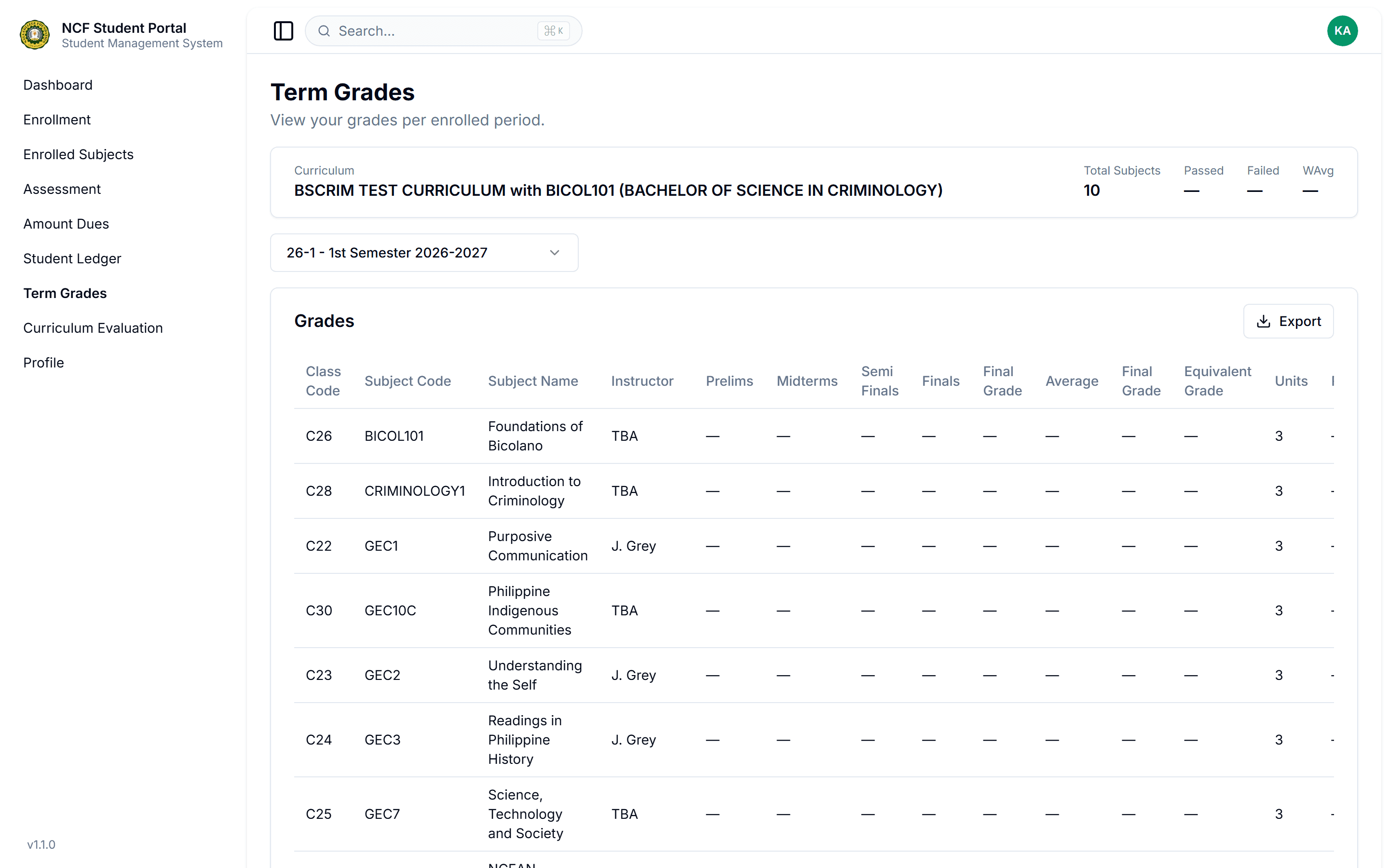 Inspect Subject Grades & Periodic Term Scores